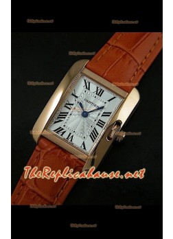 Cartier Tank Française para damas malla marrón con estuche dorado.