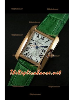 Cartier Tank Française para damas malla verde con estuche dorado