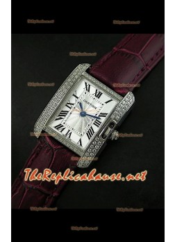 Cartier Tank Française para damas malla bisel de diamantes estuche de acero.
