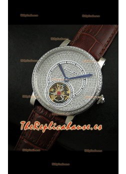 Reloj Turbillón Cartier Calibre con esfera de diamante y malla marrón