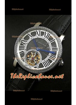Reloj Turbillón Cartier Calibre con esfera de diamante y malla roja