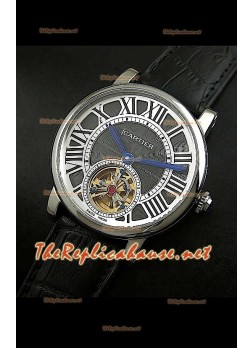 Reloj Turbillón Cartier Calibre con esfera de diamante y malla negra