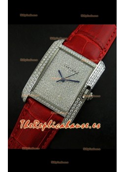 Cartier Tank Anglaise para damas Réplica Cascasa de acero/Malla roja