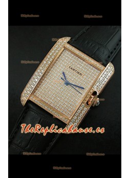 Cartier Tank Anglaise para damas Réplica Cascasa de oro/Malla negra
