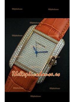 Cartier Tank Anglaise para damas Réplica Cascasa de oro/Malla marrón