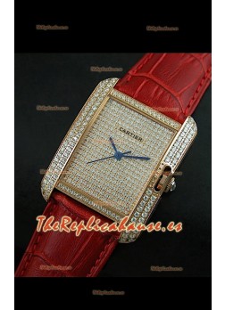 Cartier Tank Anglaise para damas Réplica Cascasa de oro/Malla roja