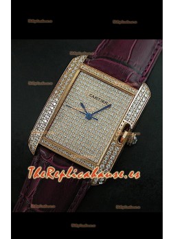 Cartier Tank Anglaise para damas Réplica Cascasa de oro/Malla castaña