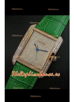 Cartier Tank Anglaise para damas Réplica Cascasa de oro/Malla verde    