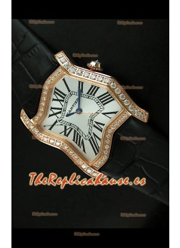 Cartier Tank Folle para damas Réplica Carcasa de oro amarillo Malla negra 