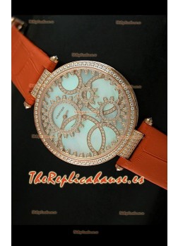 Cartier Réplica Bisel de diamantes Carcasa de oro/Malla naranja 