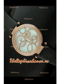Cartier Réplica Bisel de diamantes Carcasa de oro/Malla negra 