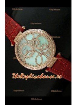 Cartier Réplica Bisel de diamantes Carcasa de oro/Malla marrón 