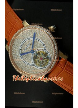 Ronde De Cartier Turbillón Réplica Carcasa de oro rosado/Malla marrón 