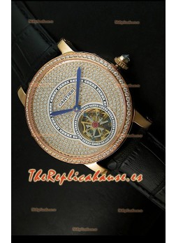Ronde De Cartier Turbillón Réplica Carcasa de oro rosado/Malla negra 