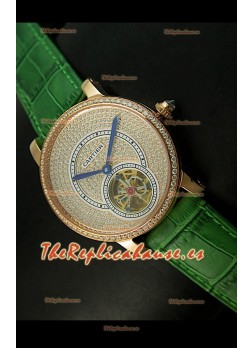 Ronde De Cartier Turbillón Réplica Carcasa de oro rosado/Malla verde 