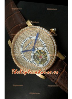 Ronde De Cartier Turbillón Réplica Carcasa de oro rosado/Malla marrón oscura