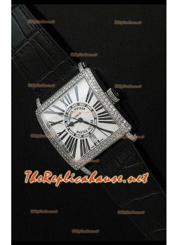 Franck Muller Master Square Reloj con Correa Negra y Esfera Blanca