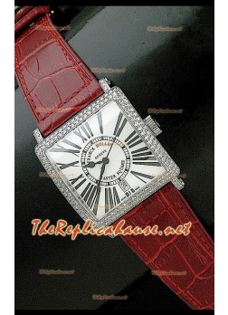 Franck Muller Master Square Reloj con Correa Marrón Claro y Esfera Blanca