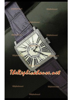 Franck Muller Master Square Reloj con Correa Púrpura y Esfera Blanca