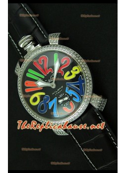 Reloj japonés GaGa Milano Manuale con esfera negra y marcadores de hora de colores