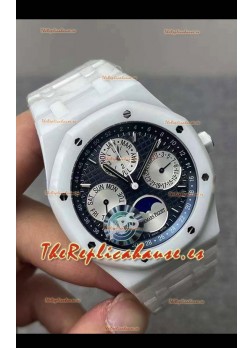 Audemars Piguet Royal Oak Calendario Perpetuo Reloj Réplica Suizo Caja con Revestimiento PVD Blanco y Dial Azul