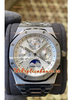 Audemars Piguet Royal Oak Calendario Perpetuo Réplica Suizo Acero 904L Dial en Acero Blanco