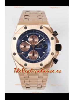 Audemars Piguet Royal Oak Offshore Dial Azul Cronógrafo Reloj Réplica a Espejo 1:1 - Oro Rosado
