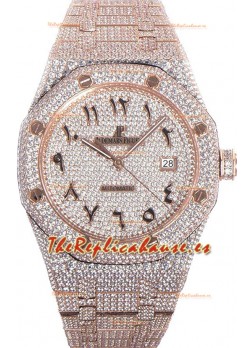Audemars Piguet Royal Oak 15400 Iced Out Dial Arábico en Caja de Oro Rosa Reloj Réplica Suiza 