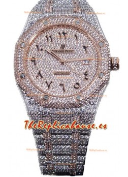 Audemars Piguet Royal Oak 15400 Iced Out Dial Árabe Caja en Oro Rosado Dos Tonos Reloj Réplica Suiza