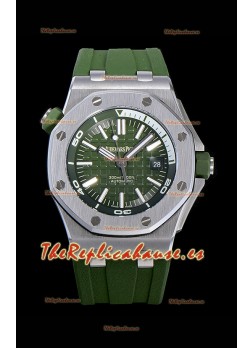 Audemars Piguet Royal Oak Reloj Réplica Suizo de Buzo Dial Verde Oscuro de Acero 904L 1:1 Movimiento Calidad 3120 