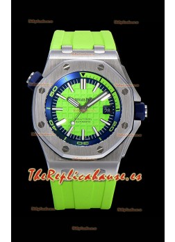 Audemars Piguet Royal Oak Reloj Réplica Suizo de Buzo Dial Verde Lima de Acero 904L 1:1 Movimiento Calidad 3120 