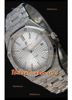 Audemars Piguet Royal Oak Frosted Reloj Réplica a Espejo 1:1 Oro Blanco de Cuerda Automática Dial Blanco