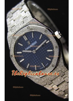 Audemars Piguet Royal Oak Frosted Réplica 1:1 de Cuarzo Suizo en Oro Blanco y Dial Azul Marino 33MM