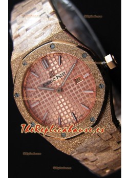 Audemars Piguet Royal Oak Frosted Réplica 1:1 de Cuarzo Suizo en Oro Rosado y Dial color Champange 33MM