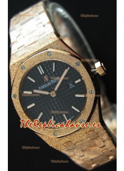 Audemars Piguet Royal Oak Frosted Réplica 1:1 de Cuarzo Suizo en Oro Rosado y Dial Negro 33MM