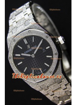Audemars Piguet Royal Oak Frosted Réplica 1:1 de Cuarzo Suizo en Oro Blanco y Dial Negro 33MM 