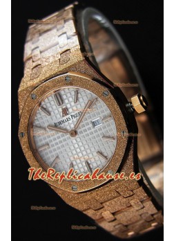 Audemars Piguet Royal Oak Frosted Réplica 1:1 de Cuarzo Suizo en Oro Rosado y Dial Blanco 33MM