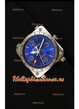 Bell & Ross BR03-93 GMT Reloj Réplica Suizo de Acero a espejo 1:1 Edición 42MM Dial Azul