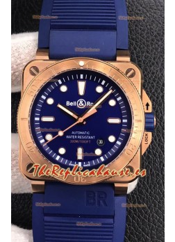 Bell & Ross BR03-92 Buzo Oro Rosado Dial Azul Reloj Réplica Suizo a espejo 1:1