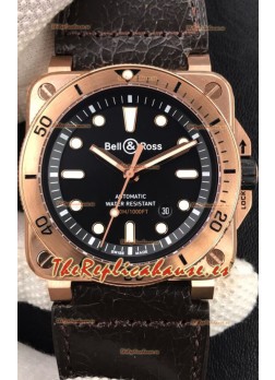 Bell & Ross BR03-92 Buzo Oro Rosado Dial Negro Reloj Réplica Suizo a espejo 1:1