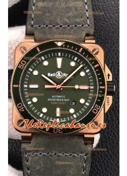 Bell & Ross BR03-92 Buzo Oro Rosado Dial Verde Reloj Réplica Suizo a espejo 1:1