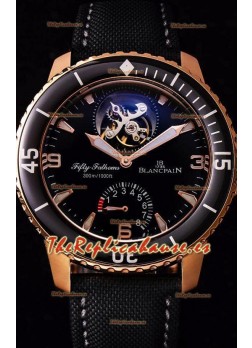 Blancpain Fifty Fathoms Tourbillon 8 Horas Reloj Réplica Suizo a Espejo 1:1 Caja en Oro Rosado