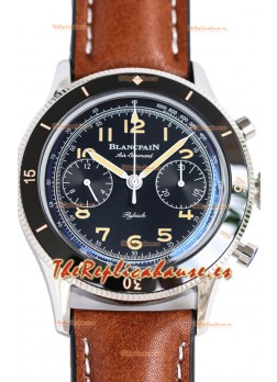 Blancpain Air Command Dial Negro Caja Acero Reloj Réplica Espejo 1:1
