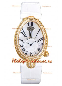 Breguet Reine De Naples Ladies Oro Amarillo Reloj Piel Blanca Reloj Edición Réplica 1:1