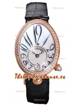 Breguet Reine De Naples Ladies Oro Rosado Piel Negra Reloj Réplica Suizo Edición 1:1