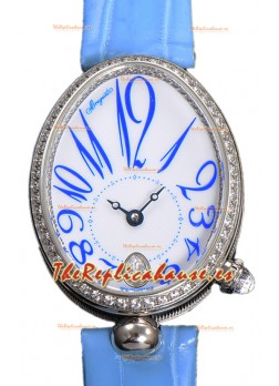 Breguet Reine De Naples Ladies Acero Inoxidable Piel Azul Reloj Edición Réplica Suiza 1:1