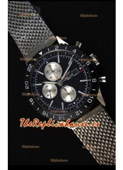 Breitling Chronoliner Reloj Réplica Suizo Correa de Malla de Acero con Dial Negro