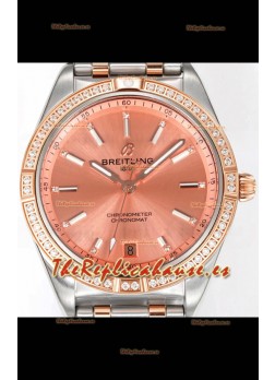Breitling Chronomat 36MM 2 Tone Caja Oro Rosado Reloj Réplica Espejo 1:1 Dial Salmon