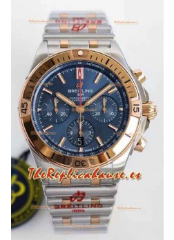 Breitling Chronomat B01 42 Reloj Réplica a Espejo 1:1 Edición Acero 904L en 2 Tonos de Oro Rosado con Dial Azul