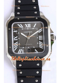 Santos De Cartier Reloj Réplica Suizo a Espejo 1:1 Bisel DLC Negro 40MM - Correa de Goma